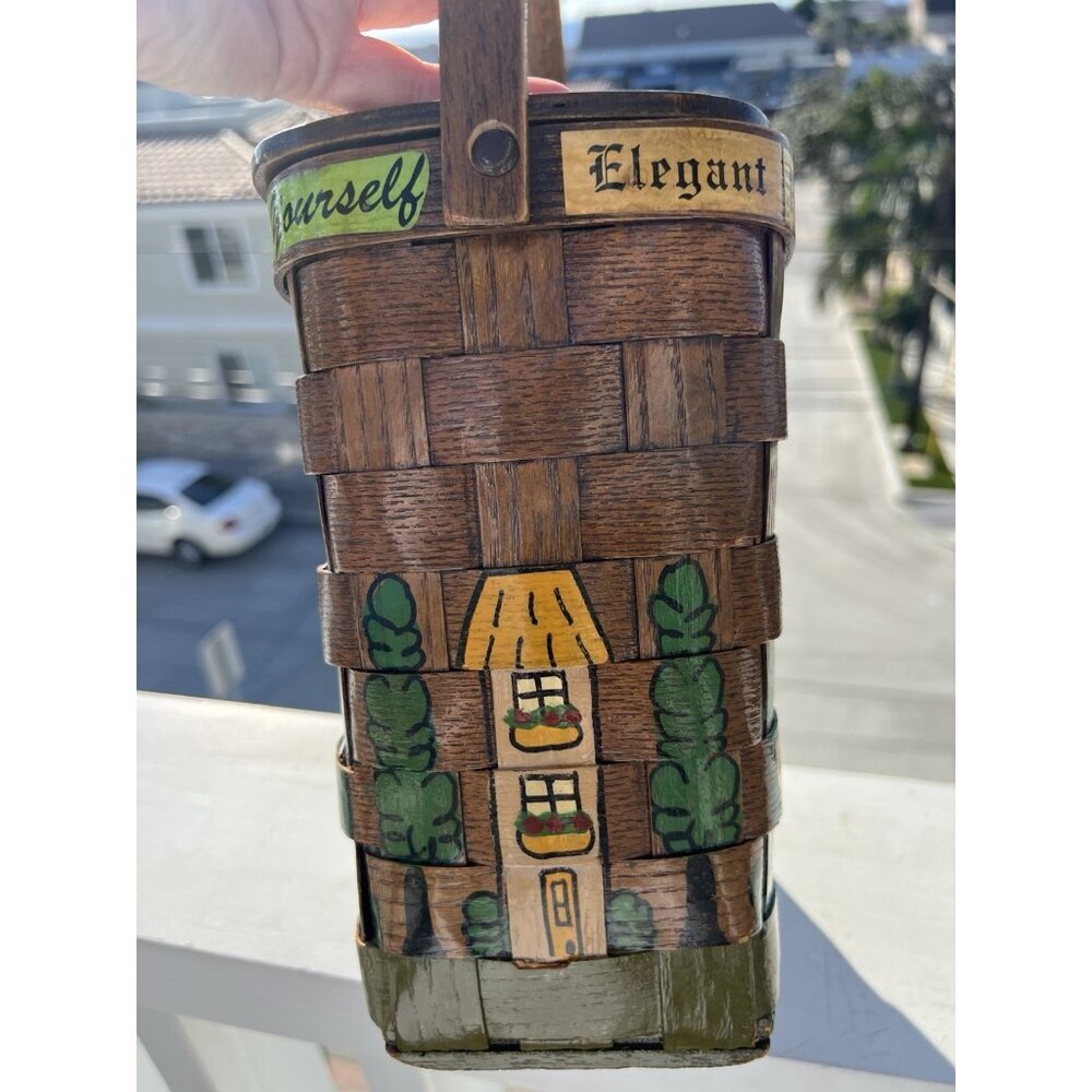 Vintage 80s 1982 Caro-Nan wooden handpainted basket purse California boho hippie - Picture 5 of 16